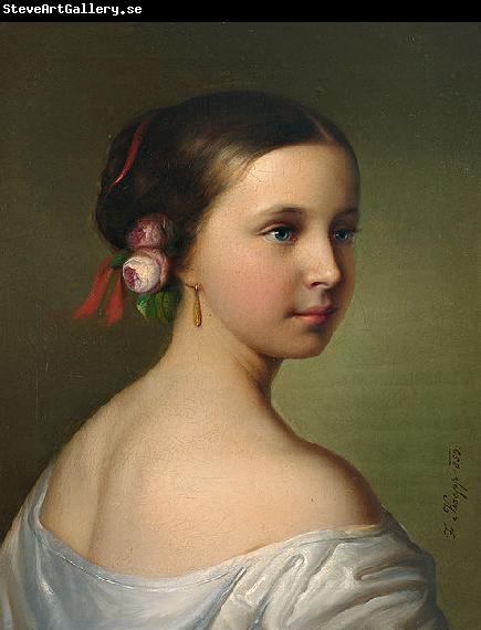 Friedrich Krepp Portrait of a young woman with roses in her hair